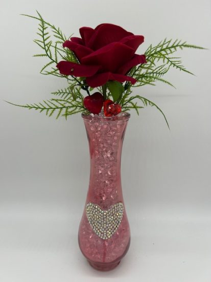 Glass Heart Vase with Silk Rose.