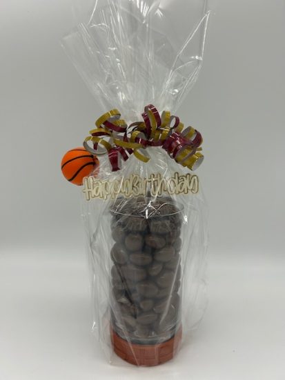 Happy Birthday Basketball Glass with Chocolate Almonds.