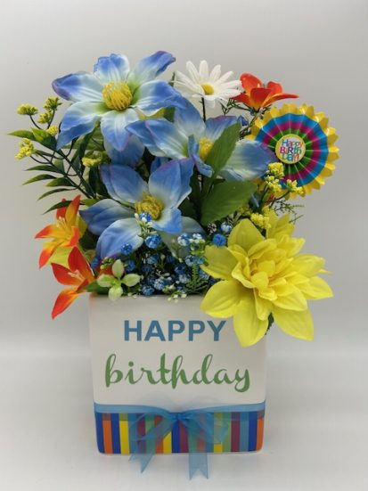 Happy Birthday Silk Floral (Blue)