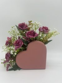 Wooden Heart Shaped Silk Rose Floral.